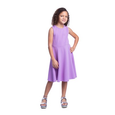 24seven Comfort Apparel Girls Sleeveless Knee Length Fit and Flare  Dress-Lilac-XL