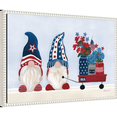 Patriotic Gnomes Lithograph on Canvas with White Frame