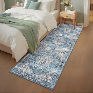 Washable Runner Rug for Hallways 2x6 Vintage Blue Floral Rug Retro Accent Kitchen Runner Soft Non Slip Carpet for Laundry, Bathroom, Bedroom - 1 of 4