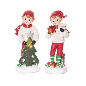 Transpac Resin Light Up Vintage Elf Figurine Set of 2 Christmas Home Decorations - 1 of 1