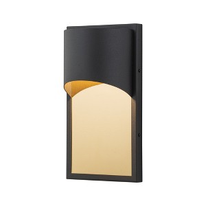 C Cattleya Modern Matte Black Integrated LED Outdoor Wall Light with Gold Stainless Steel Plate Accent - 1 of 4