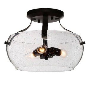 LNC Maison 3-Lights 12-in Oil-rubbled Black and Seeded Glass Traditonal LED Semi-flush Mount Lightsing - 1 of 4