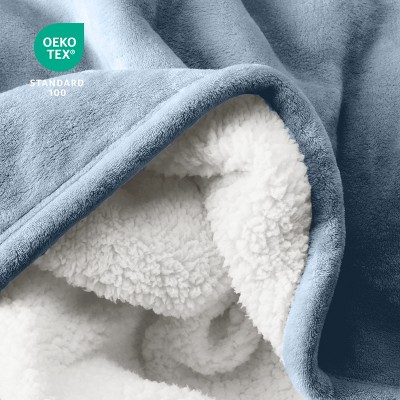 Dusty Blue Reversible Sherpa Fleece Throw Blanket