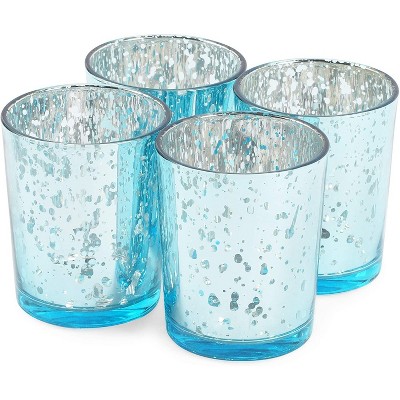 Juvale Tealight Candle Holder, Mercury Glass Décor (Blue, 2 x 2 x 2.7 in, 4-Pack)