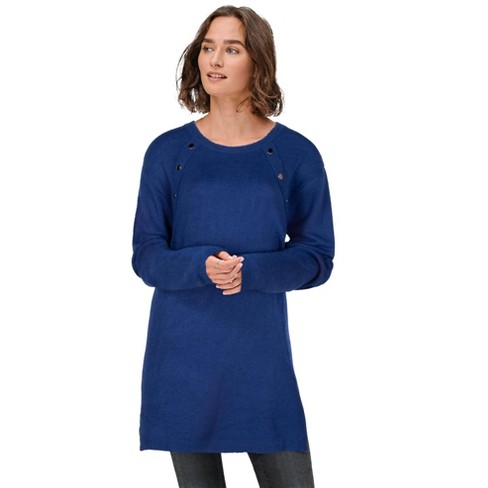 Ellos Women's Plus Size Button-trim Sweater Tunic, 18/20 - Royal