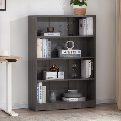 FURNIinspire Decorative Bookshelf 4 Shelf Office Bookcase, Modern Wood Bookshelf, Floor Standing Storage Shelves, Gray, 11.6"*33"*48"