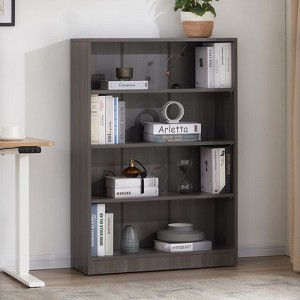 FURNIinspire Decorative Bookshelf 4 Shelf Office Bookcase, Modern Wood Bookshelf, Floor Standing Storage Shelves, Gray, 11.6"*33"*48" - 1 of 4