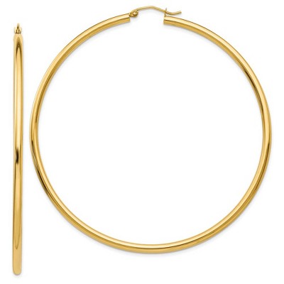 Black Bow Jewelry 2.25mm x 70mm 14k Yellow Gold Polished Round Hoop Earrings