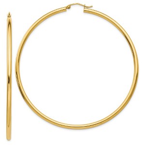Black Bow Jewelry 2.25mm x 70mm 14k Yellow Gold Polished Round Hoop Earrings - 1 of 4