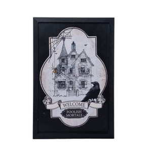 Transpac Wood 17.99 in. Gray Halloween Haunted House Wall Art - 1 of 4