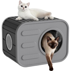 FONTOI Patio Cat House Cat Shelter Feral Cat Pet House Indoor Outdoor Weatherproof Insulated Easy Assembly Kitty Winter, 20.8"*14.2"*15.9" - 1 of 4