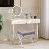 ChicFurnit Ottomans and Benches Ottoman Foot Stool Tufted Vanity Stool with Metal X Leg for Living Room, Gray, 16.93"*12.99"*6.5" - 2 of 4