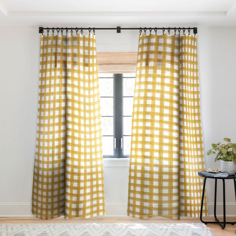 Little Arrow Design Co watercolor plaid gold Single Panel Sheer Window Curtain - Deny Designs, 1 of 7