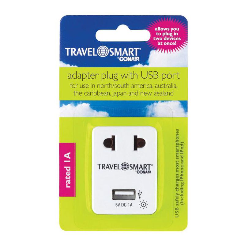 Travel Smart Type A For Worldwide Adapter Plug w/USB Port, 1 of 2