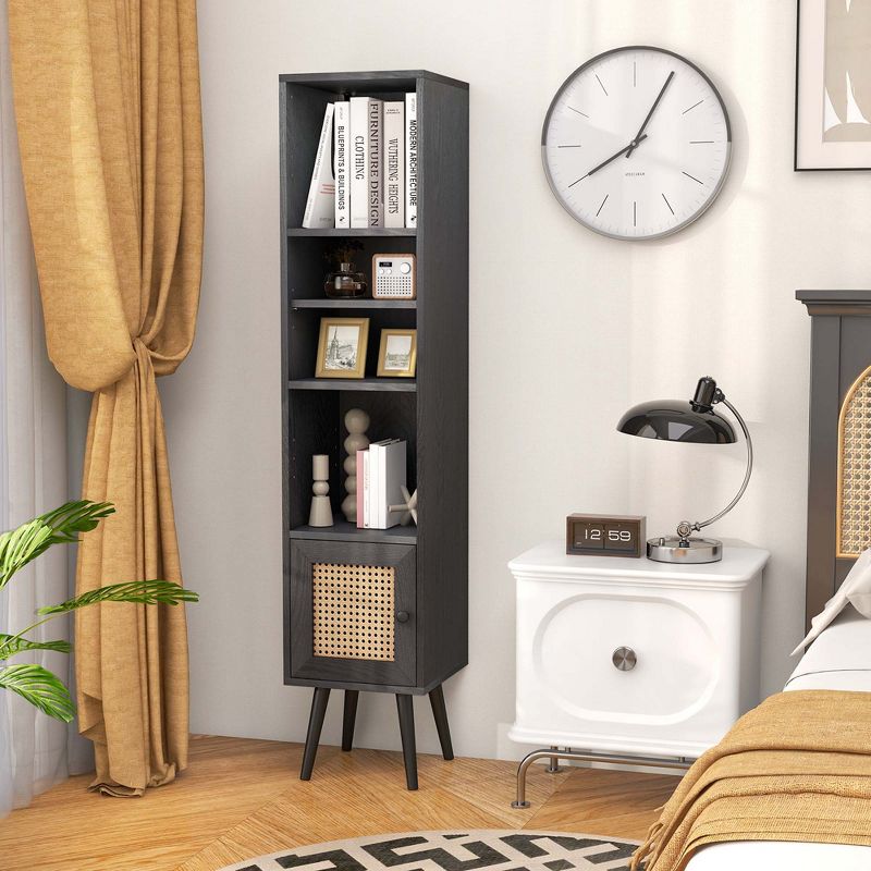 Costway Rattan Storage Cabinet Freestanding Slim Organizer Wood Display Rack Living Room Black/White/Natural, 2 of 11