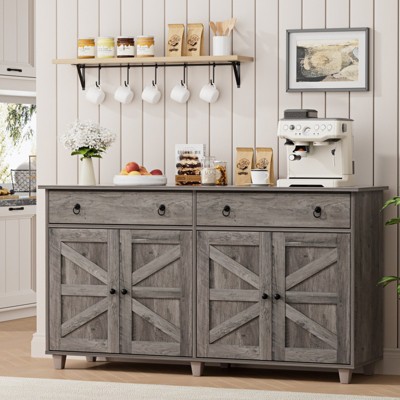 Snynuxx 55'' Sideboard Cabinet with Drawer & Adjustable Shelves-Gray