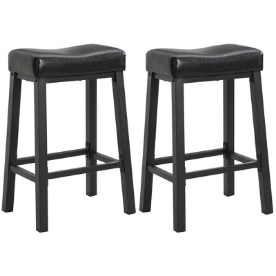 eHemco Heavy-Duty Padded Faux Leather Saddle Seat Metal Kitchen Bar Stools, Set of 2, 29 Inches