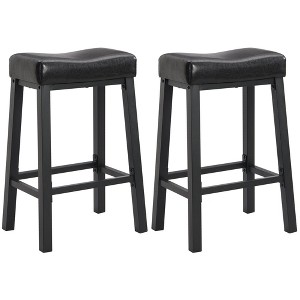 eHemco Heavy-Duty Padded Faux Leather Saddle Seat Metal Kitchen Bar Stools, Set of 2, 29 Inches - 1 of 4