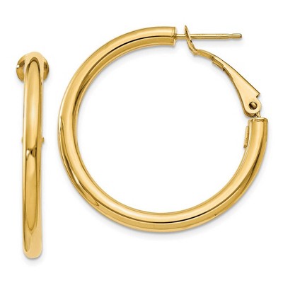 Black Bow Jewelry 3mm, 14k Yellow Gold Omega Back Round Hoop Earrings, 30mm (1 1/8 Inch)