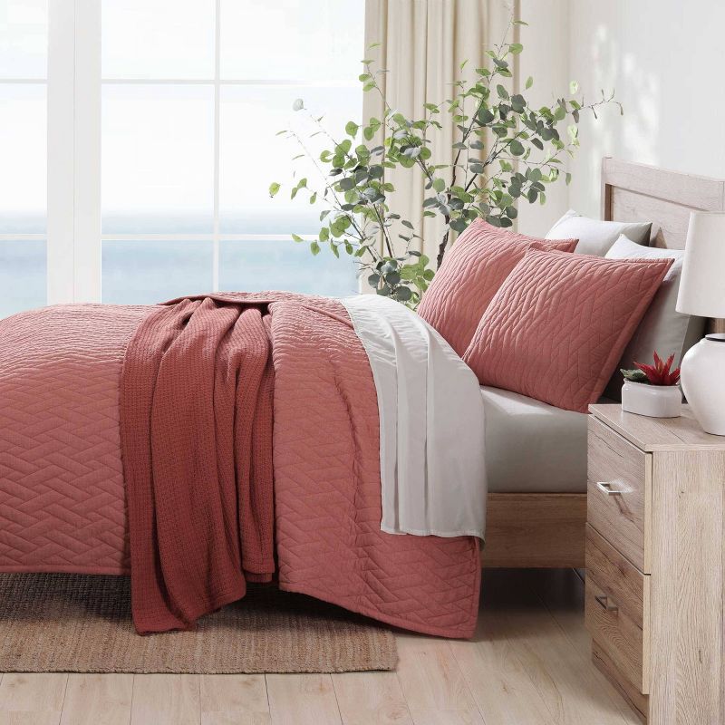 Tommy Bahama 3pc Full/Queen Maritime Heather Cotton Quilt Set Pink Coral, 5 of 11