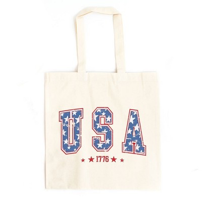 City Creek Prints USA Varsity Stars Canvas Tote Bag - 15x16 - Natural