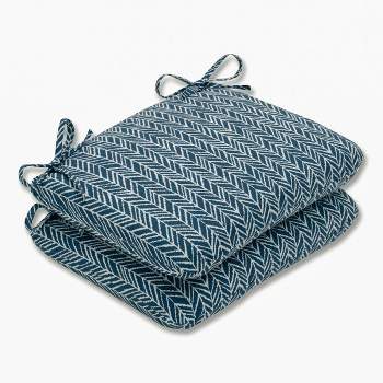 Outdoor/Indoor Herringbone Rounded Corners Seat Cushion Set of 2 - Pillow Perfect