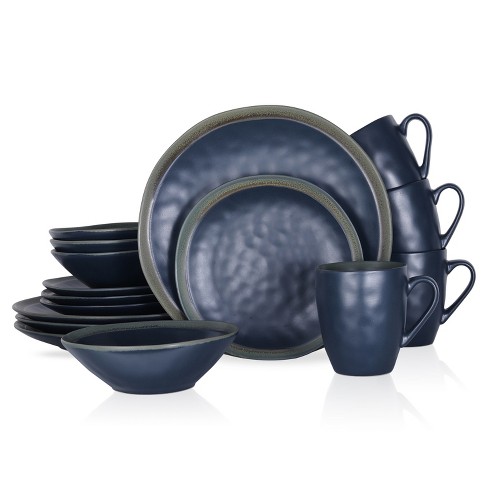 Stone Lain Sophie 16-Piece Dinnerware Set Stoneware, Service for 4, White and Black