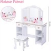 Kids Vanity with Mirrors and Stool, Pretend Play Vanity Table Set, Toddler Vanity Dressing Table with Storage Drawers and Open Shelves - 2 of 4
