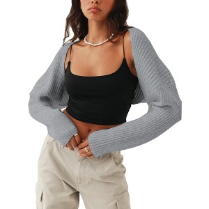 Women Open Front Cardigan For Women Long Batwing Sleeve Knitted Bolero Shrugs Casual Sweaters - 1 of 4
