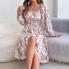 Clearlove Women's Sqaure Neck Casual Floral Dress Long Sleeve Printed Maxi Dress Ruffle Shirred Flowy Dress - 4 of 4