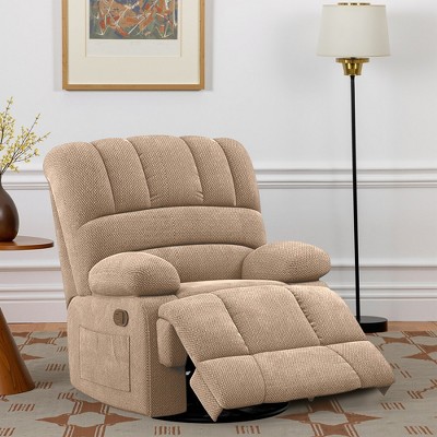 MAYEERTY Camel Oversized Swivel Rocker Recliner Chair for Adults, Perfect for Living Room