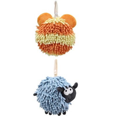 REGALWOVEN 2 Packs Chenille Fuzzy Ball Bathroom Sheep Shape Absorbent Fast Drying Hand Towels 7" x 7"