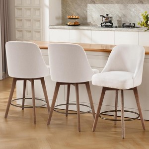 Bekrvio 26" Swivel Bar Stools Set 1/2/3/4 with Solid Wood Legs, 3.15” Linen Upholstered Seat with Back, Mid-Century Bar Chairs for Kitchen Island - 1 of 4
