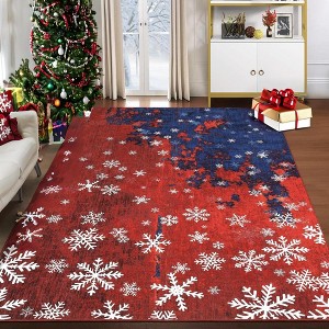 Christmas Area Rug Xmas Snowflake Rug Machine Washable Non Slip Stain Resistant Floor Cover - 1 of 4