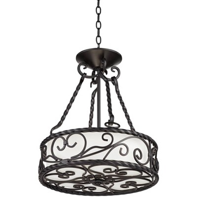 John Timberland Savannah 17" Wide Black Scroll Drum Pendant Chandelier