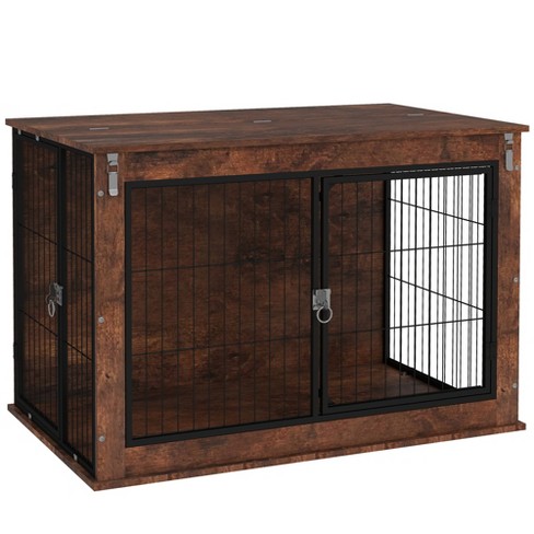 PawHut Dog Crate Furniture, 39" Dog Kennel Furniture with Flip-up Top Opening, 2 Doors, Dog Cage Side End Table for Large Dogs, Rustic Brown - image 1 of 4