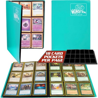 Monster 9 Pocket Trading Card Binder - Matte Teal Album, Side Loading Padded Pockets, Double Sided, Holds 360 Cards, Sports, Gaming, Kpop