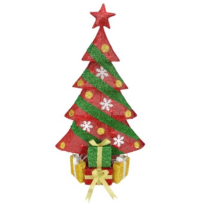 Northlight 39" Lighted Red and Green Tinsel Christmas Tree with Gifts Outdoor Decoration