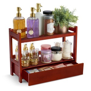 Sorbus 2-Tier Bamboo Counter Organizer with Drawer Bamboo for Vanity, Matcha Station, Bathroom Sink Organizer Countertop, Kitchen & Office Storage - 1 of 1