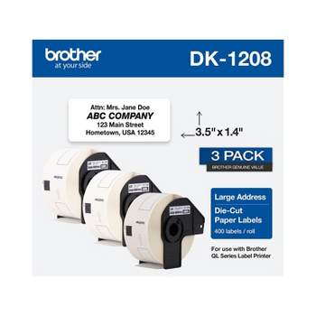 Brother DK-1208 Large Address Paper Labels 3-1/2" x 1-4/10" Black on White 400 Labels/Roll 3