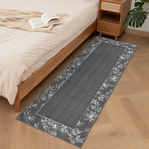 Washable Runner Rug Modern Bordered Print Rug Runner Non-Slip Runners Soft Low Pile Bedside Rugs - 1 of 4