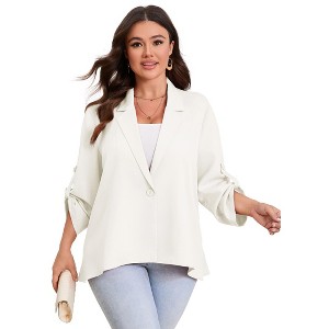 Womens Plus Size Blazers Long Sleeve Classic Draped Open Front Lightweight Cardigans - 1 of 4