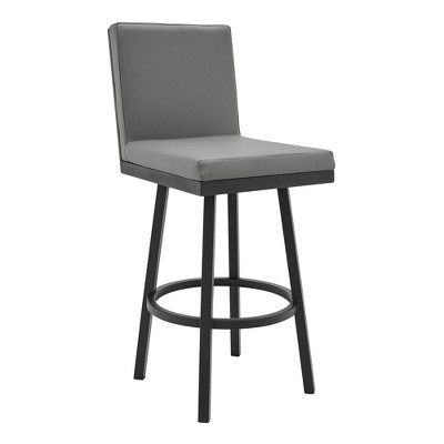 26" Rochester Counter Height Barstool with Gray Faux Leather Black Metal Finish Frame - Armen Living