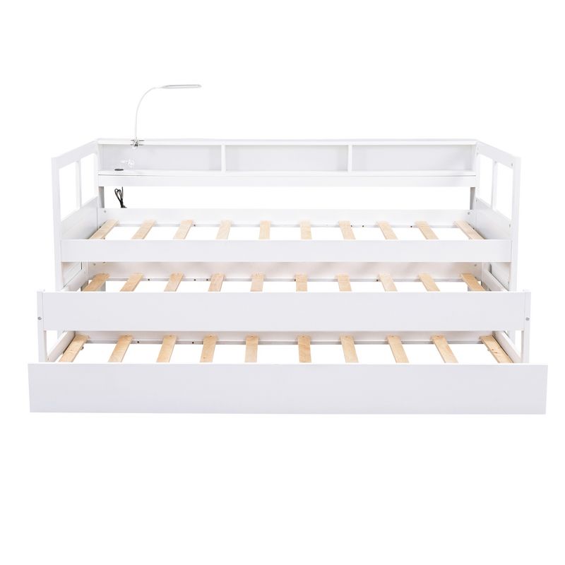 Twin XL Wood Daybed with 2 Trundles, 3 Storage Cubbies, 1 Light for Free and USB Charging Design - ModernLuxe, 5 of 13