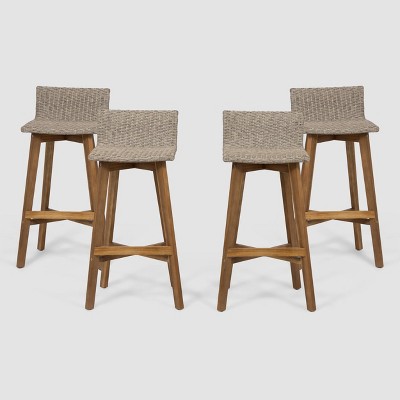 4pk La Brea Acacia Wood & Wicker Patio Barstools Brown - Christopher Knight Home: Weather-Resistant, Traditional Style