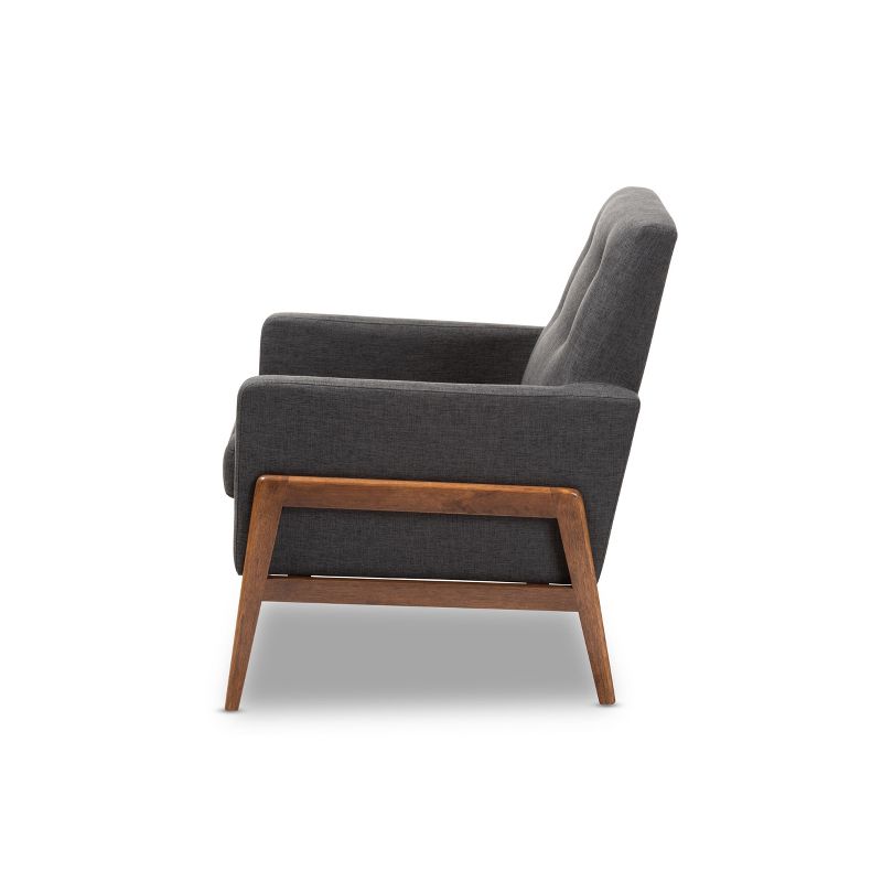 Perris Fabric Upholstered Walnut Wood Lounge Chair - Baxton Studio, 4 of 11