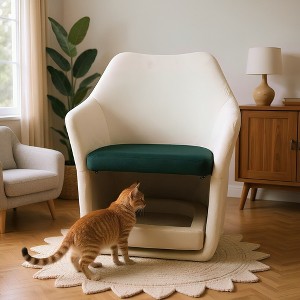 Whisen Mid-Century Velvet Anti-Scratching Lounge Sofa Chair with Pet Nook bed and Soft Cushions - 1 of 4