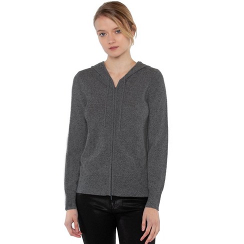 JENNIE LIU Cardigan à capuche zippé à manches longues 100 % pur cachemire pour femme, Bleu océan, Petit