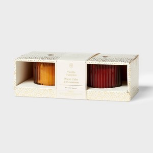 2pk Ribbed Glass Candle Giftset Vanilla Pumpkin and Warm Cider and Cinnamon - Threshold™ - 1 of 3