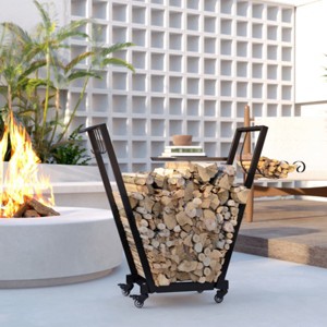 Syemin Firewood Racks and Carriers 30" Waterproof Firewood Log Rack Heavy Duty Wood Storage Hoop Logs Stacker Stand, Black, 31.1"*1.8"*32" - 1 of 4